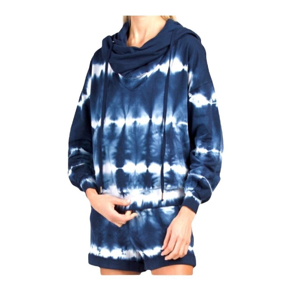 Young Fabulous & Broke Piper Blue Tie Dye Cowl Neck Hooded Pullover Sweatshirt S